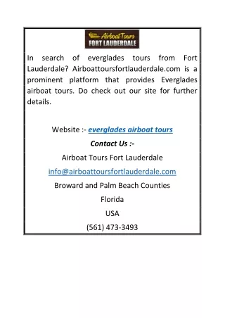 Everglades Airboat Tours  Airboattoursfortlauderdale.com