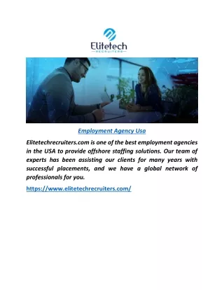 Employment Agency Usa | Elitetechrecruiters.com
