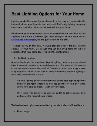 Best Lighting Options for Your Home