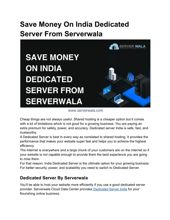 save money on india dedicated server from