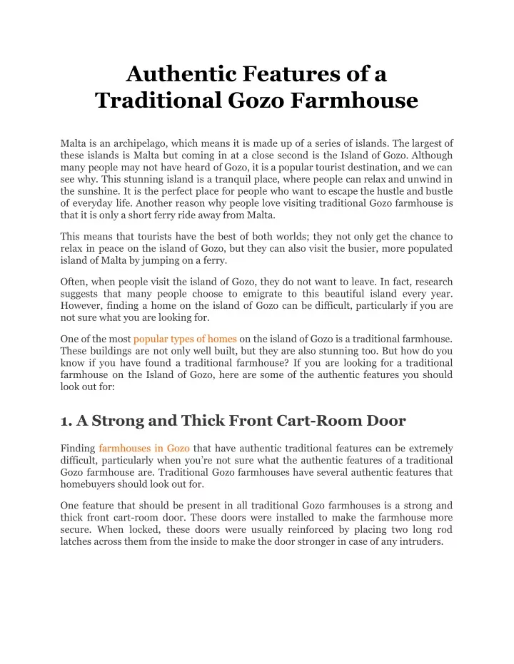 authentic features of a traditional gozo farmhouse