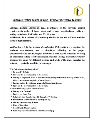 Software Testing course in pune | ITView Progressive Learning