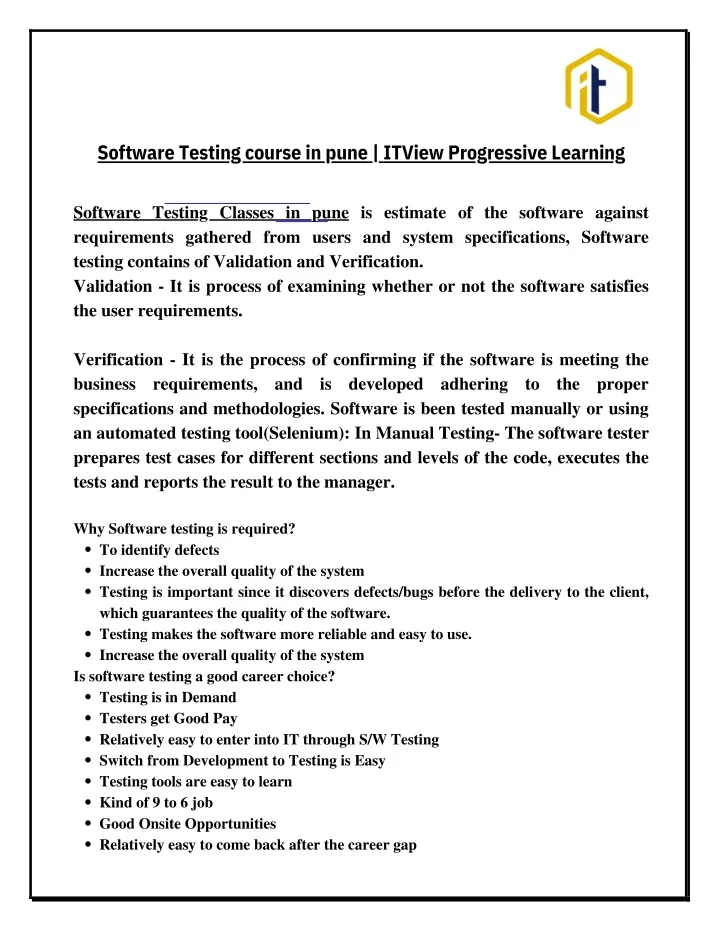software testing course in pune itview
