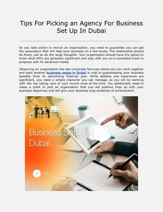 Tips For Picking an Agency For Business Set Up In Dubai