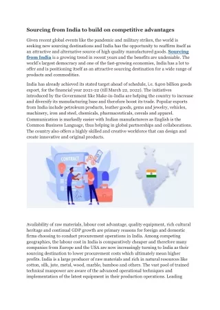 sourcing from india to build on competitive