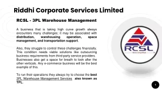 3PL Warehouse Management Services - RCSL