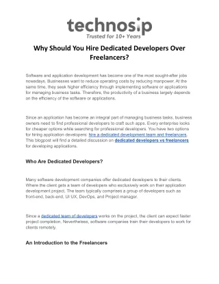 Why Should You Hire Dedicated Developers Over Freelancers