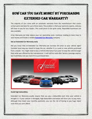 How Can You Save Money By Purchasing Extended Car Warranty
