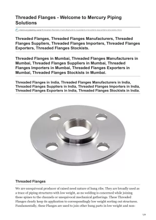 Threaded Flanges in India