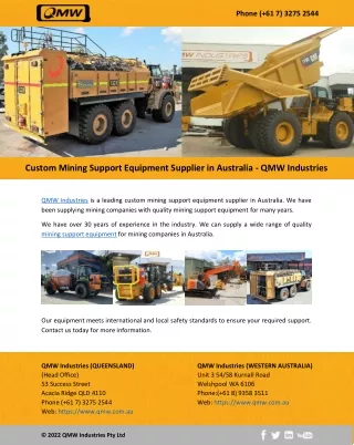 Custom Mining Support Equipment Supplier in Australia - QMW Industries