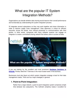 NetsTek - What are the popular IT System Integration Methods