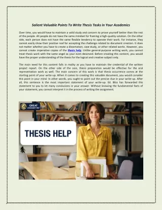 Salient Valuable Points To Write Thesis Tasks in Your Academics