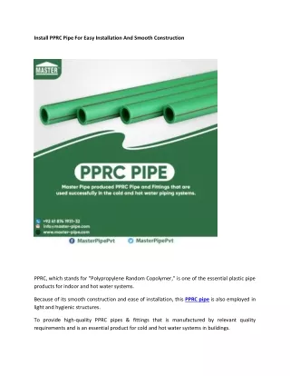 Install PPRC Pipe For Easy Installation And Smooth Construction