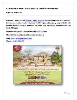 Exterminator Pest Control Services in Lahore & Deemak Control Pakistan