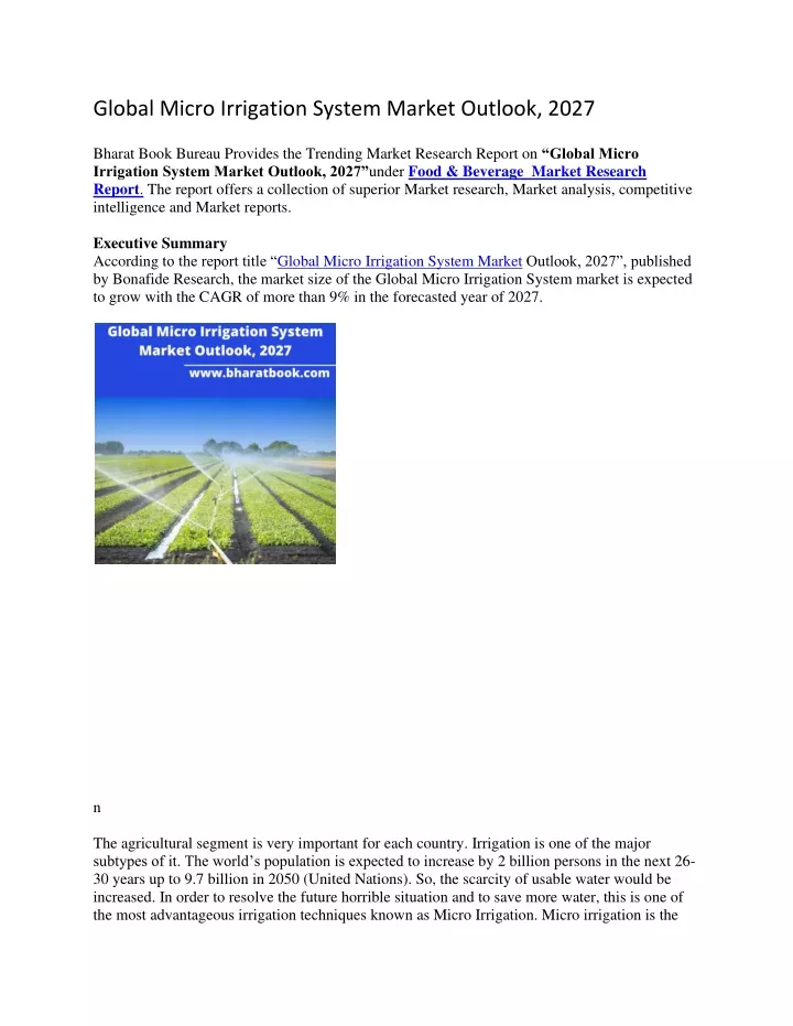 global micro irrigation system market outlook 2027