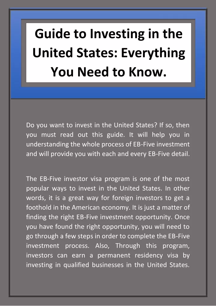 guide to investing in the united states