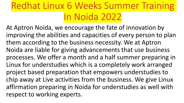 redhat linux 6 weeks summer training in noida 2022