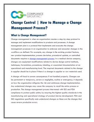 Change Control How to Manage a Change Management Process