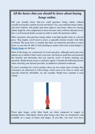 All the basics that you should be know about buying bongs online