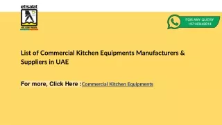 List of Commercial Kitchen Equipments Manufacturers & Suppliers in UAE