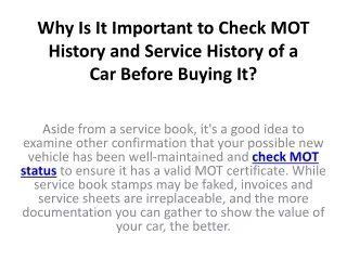 why is it important to check mot history and service history of a car before buying it