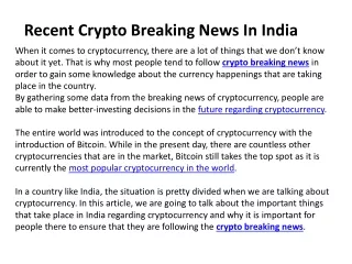 Recent Crypto Breaking News In India
