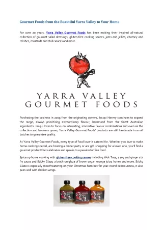 Gourmet Foods from the Beautiful Yarra Valley to Your Home