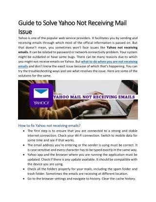 Guide to Solve Yahoo Not Receiving Mail Issue