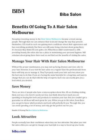 Benefits Of Going To A Hair Salon Melbourne