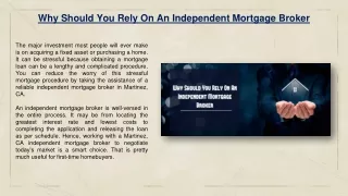 Why Should You Rely On An Independent Mortgage Broker