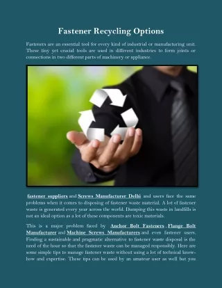 fastener recycling options