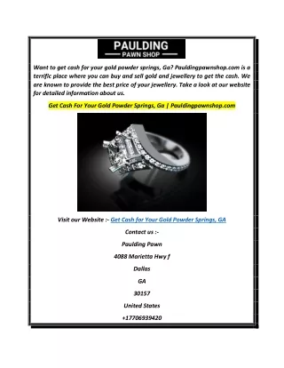 Get Cash For Your Gold Powder Springs, Ga  Pauldingpawnshop.com