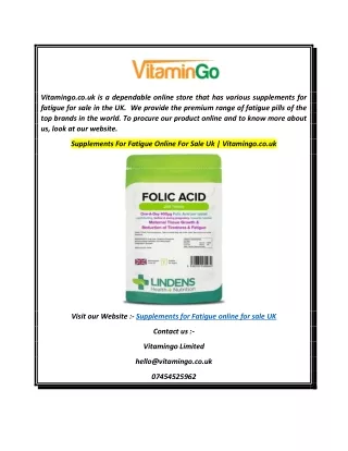 Supplements For Fatigue Online For Sale Uk  Vitamingo.co.uk