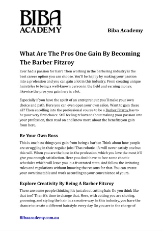 What Are The Pros One Gain By Becoming The Barber Fitzroy