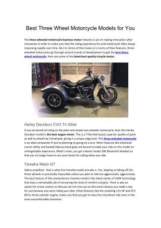 Best Three Wheel Motorcycle Models For You