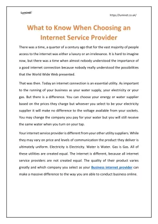 What to Know When Choosing an Internet Service Provider