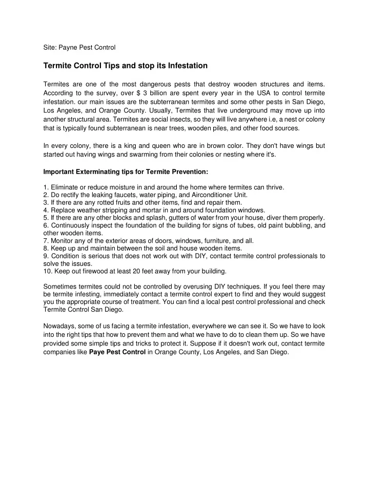 site payne pest control termite control tips