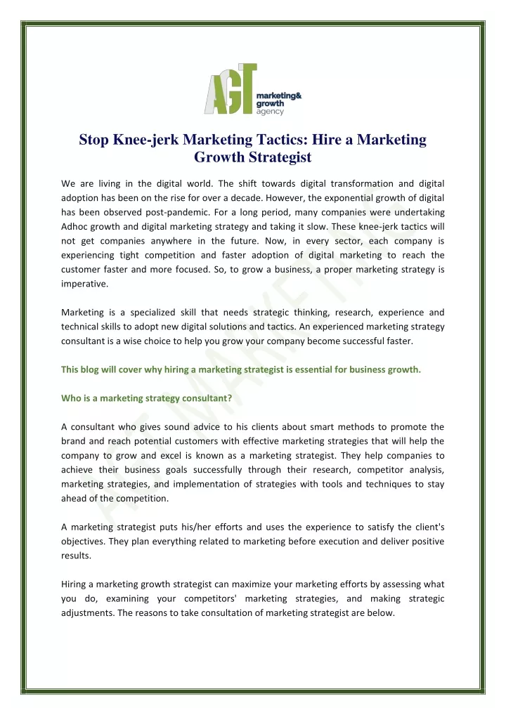 stop knee jerk marketing tactics hire a marketing