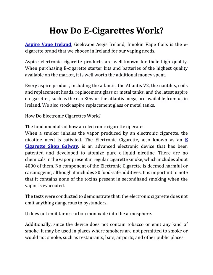 how do e cigarettes work