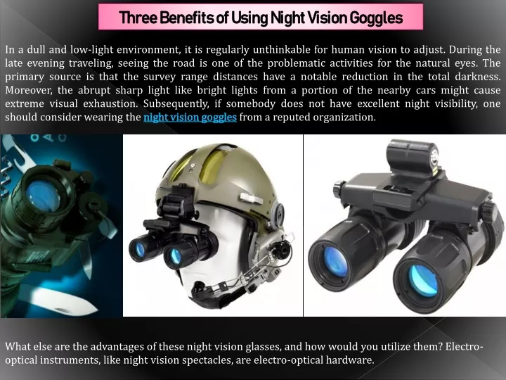 three benefits of using night vision goggles