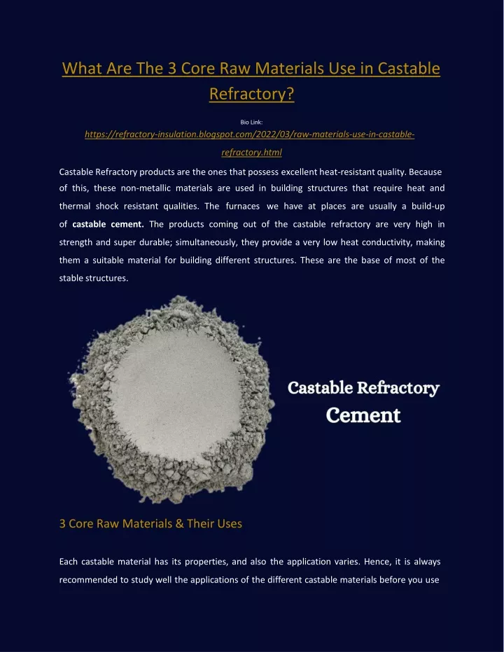 what are the 3 core raw materials use in castable refractory