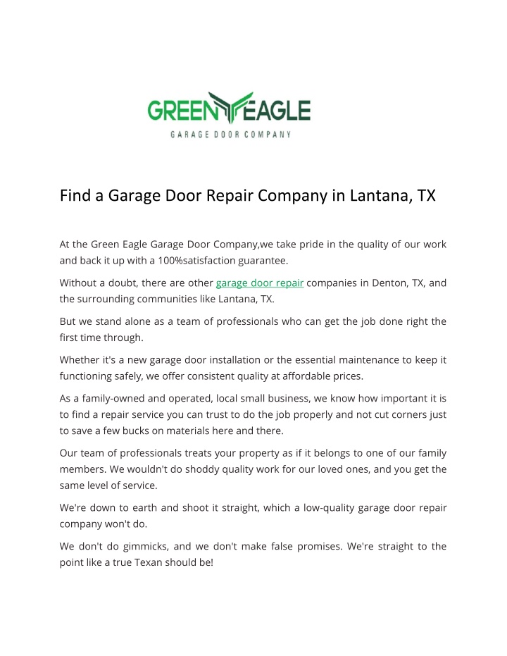 find a garage door repair company in lantana tx