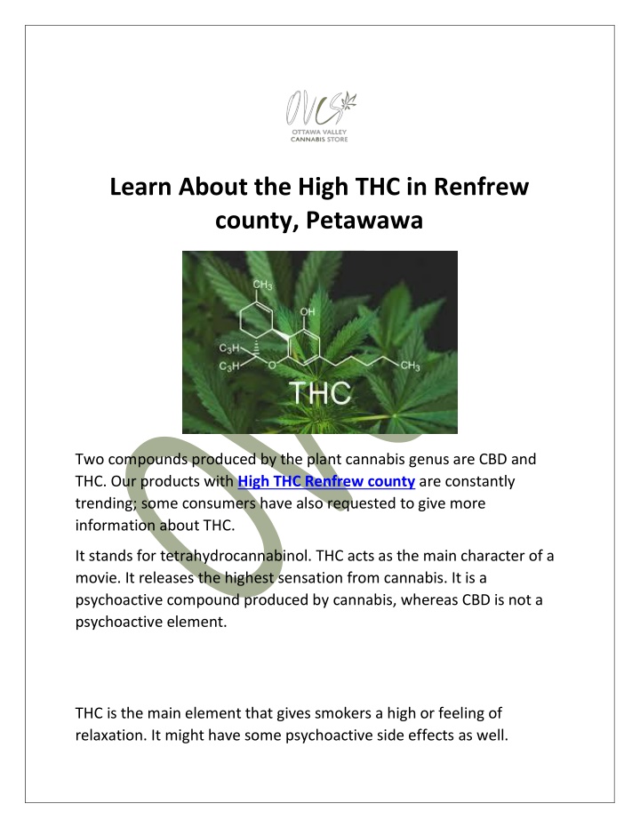 learn about the high thc in renfrew county