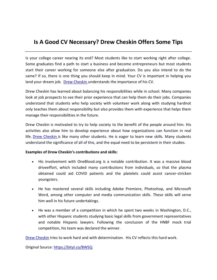 is a good cv necessary drew cheskin offers some