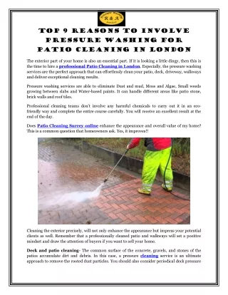 Top 9 Reasons to Involve Pressure Washing for Patio Cleaning in London