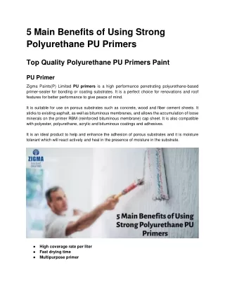5 Main Benefits of Using Strong Polyurethane PU Primers