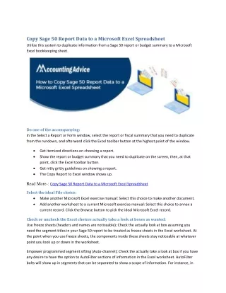 copy sage 50 report data to a microsoft excel