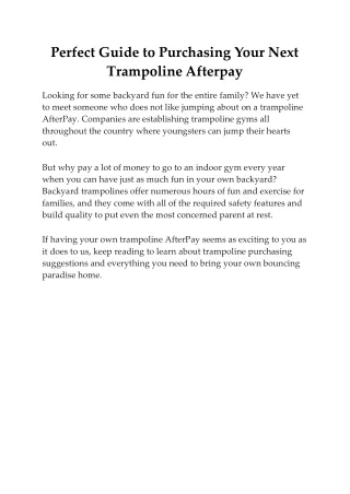 Perfect Guide to Purchasing Your Next Trampoline Afterpay