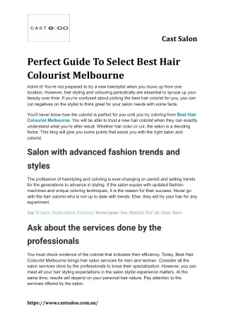 Perfect Guide To Select Best Hair Colourist Melbourne