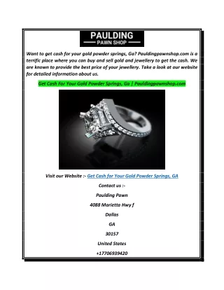 Get Cash For Your Gold Powder Springs, Ga  Pauldingpawnshop.com
